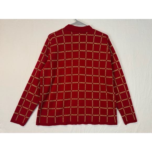 Karen Lessly Red Gold Plaid Zip Up Collar Sweater Women's Size L - Picture 5 of 5